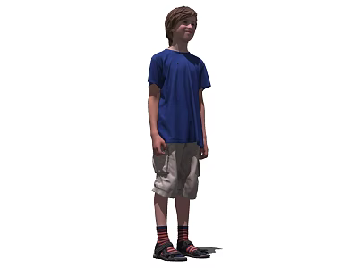 Man Standing Wearing Blue T Shirt Khaki Shorts Red Striped Socks And Sandals 3d model
