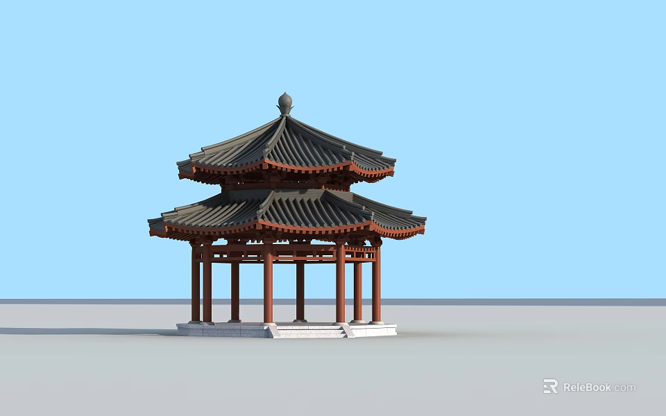 Traditional Chinese Pavilion With Multi tiered Roof Wooden Pillars And Classic Design 3d model 