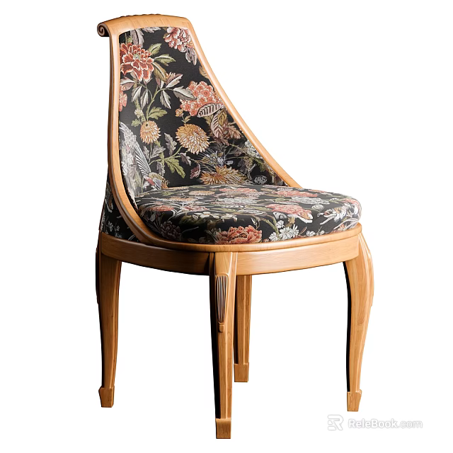 Vintage Single Seater Sofa With Floral Fabric And Wooden Legs Design For Living Room 3d model 