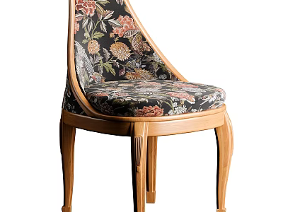 Vintage Single Seater Sofa With Floral Fabric And Wooden Legs Design For Living Room 3d model