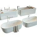 Modern White Bathtub Designs With Oval Rectangular Shapes And Faucet Towel