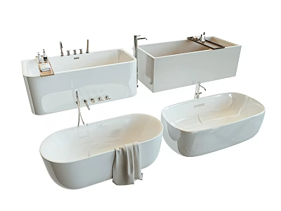 Modern White Bathtub Designs With Oval Rectangular Shapes And Faucet Towel 3d model
