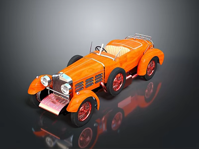 Vintage Orange Convertible Car with Red Wheels Classic Grille and Retro Design 3d model