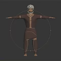 3D Humanoid Character Model With White Headgear Brown Bodysuit Light Lines And Arms Outstretched