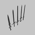 Intricate Decorative Swords With Unique Designs And Metallic Finish On Dark Background