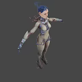 Sci Fi Game Character With Blue Hair Cybernetic Body And Organic Textures