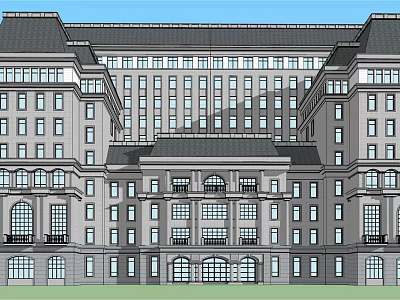 Classical Style Hotel Building With Symmetrical Design Numerous Windows And Decorative Facade 3d model