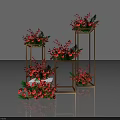Red Flower Arrangements On Golden Geometric Stands For Elegant Decorative