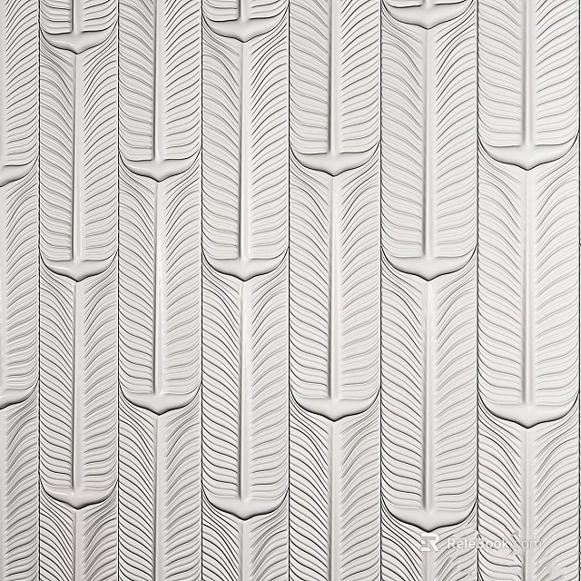 Elegant White Decorative Wall With Feather Pattern Textured Design For Home Interior 3d model 