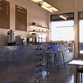 Modern Cafe Interior With Bar Counter Stools Menu Boards And Lighting 3d model