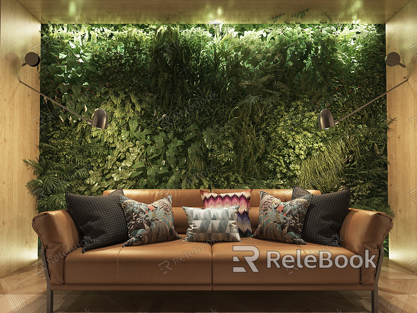 Modern double sofa with green plant wall model