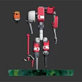 Pink White Robot With Orange Small Creature Standing On Green Grass Field 3d model
