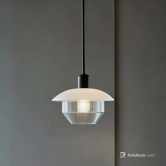 Modern Minimalist Pendant Light With White Glass Shade And Black Stem In Interior 3d model 