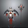 Mythical Winged Horned Character In Red White Outfit With Creature Features And Ornate Staff