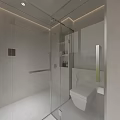 Modern Bathroom Interior With Glass Shower Enclosure White Toilet Wall Cabinet And Ambient Lighting