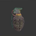 Vintage Hand Grenade Weapon with Metal Fuse Yellow Red Ring and Ribbed Textured Body