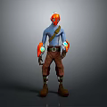 Game Movie 3D Character With Blue Skin Orange Helmet Glowing Arm Devices Brown Pants Boots