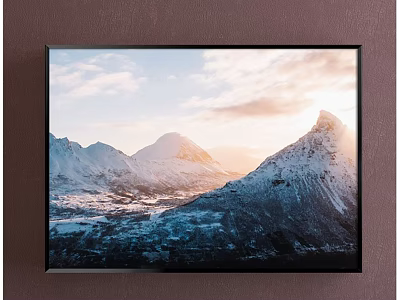 Landscape Painting Of Snowy Mountain Peaks With Sunset Clouds And Golden Light 3d model