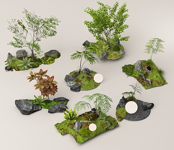 Courtyard sketch plant combination plant landscaping plant pile landscape stone micro terrain 3d model