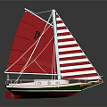 Model Sailboat With Red And Striped Sails Wooden Hull Green Interior Dark Background Reflection