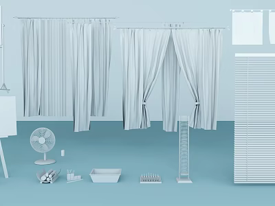 White Curtains And Blinds With Window Treatment Accessories For Home Decor 3d model