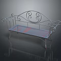 Ornate Metal Outdoor Bench With Curved Scrollwork And Mesh Seat Design
