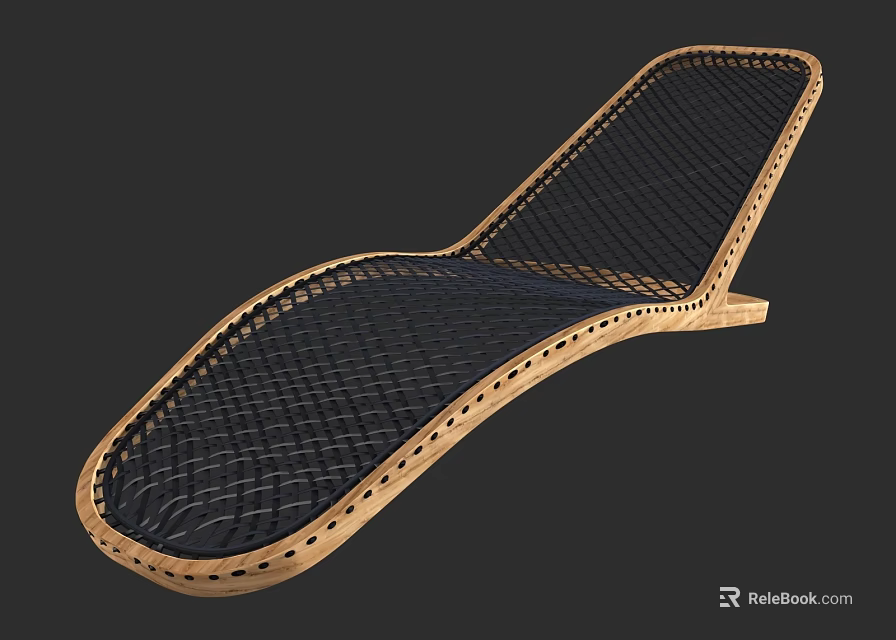 Modern Lounge Chair With Curved Wooden Frame And Black Mesh Design 3d model 
