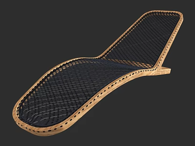 Modern Lounge Chair With Curved Wooden Frame And Black Mesh Design 3d model