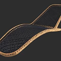 Modern Lounge Chair With Curved Wooden Frame And Black Mesh Design