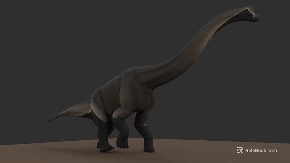 Reptile Dinosaur 3D Model With Long Neck Large Body And Brown Ground 3d model 