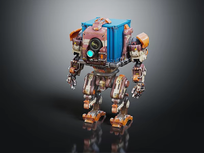 Mechanical Robot Character Featuring Blue Orange Parts Camera Eye And Detailed Joints 3d model