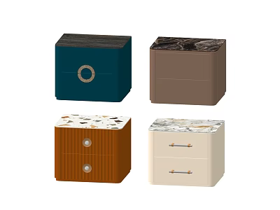 Stylish Bedside Tables in Blue Brown and Beige with Drawers and Textured Surfaces 3d model