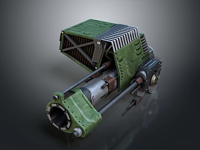 Green Mechanical Device With Metal Pipe Ventilation Grille And Cylindrical Barrel 3d model