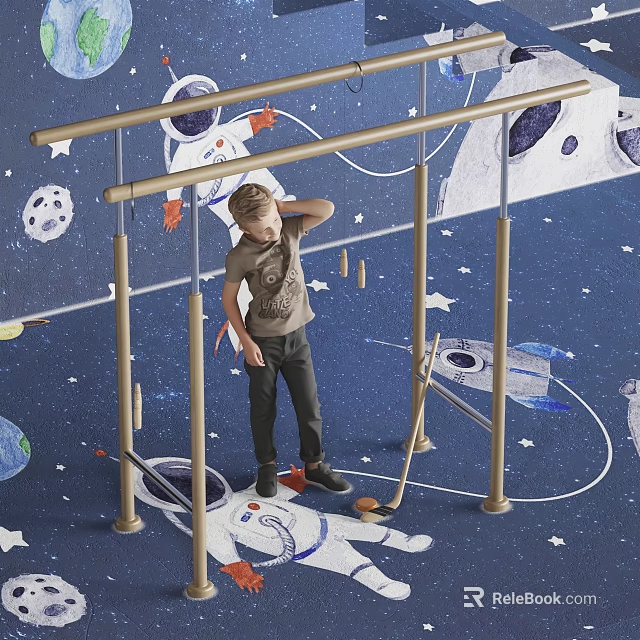 Kids Indoor Sports Equipment With Starry Space Theme Climbing And Hanging Features 3d model 