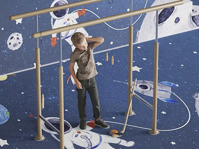 Kids Indoor Sports Equipment With Starry Space Theme Climbing And Hanging Features 3d model