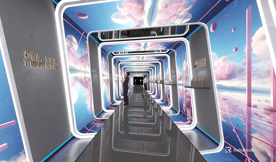 Futuristic Elevator Corridor With Illuminated Design Tech Inspired Background And Reflective Floor 3d model 