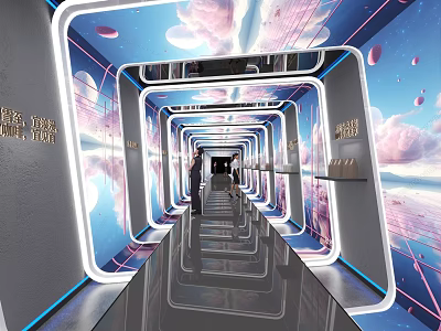 Futuristic Elevator Corridor With Illuminated Design Tech Inspired Background And Reflective Floor 3d model