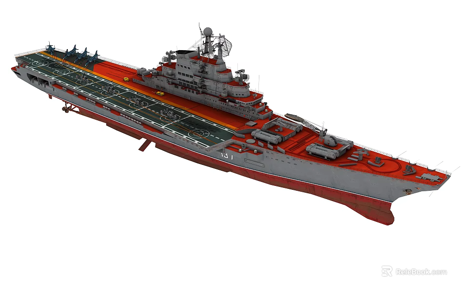 Aircraft Carrier Military Weapon System With Flight Deck Radar Equipment And Naval Structure 3d model 