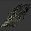 Ancient Cave Grotto With Lush Vines And Stone Steps Natural Scenery