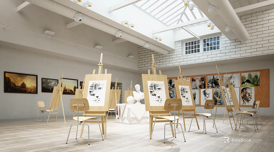 Creative Book Art Studio Featuring Easels Artworks And Art Reference Books 3d model 