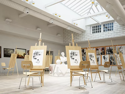 Creative Book Art Studio Featuring Easels Artworks And Art Reference Books 3d model