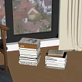 Stacked Books In Cozy Window Reading Corner With Natural Light And Scenic View