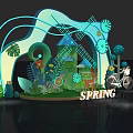 Spring Themed Photo Check in Spot With Windmill Deer Plants And Bicycle Decorations