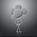 White Anthropomorphic Flower With Frowning Face Arms Legs And Hands On Hips Standing Dark Background