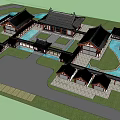 Ancient Architecture Classic Roof Design With Wooden Structure And Courtyard View