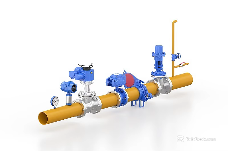 Industrial Equipment System Featuring Yellow Pipeline Blue Valves And Control Instruments 3d model 