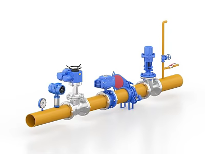 Industrial Equipment System Featuring Yellow Pipeline Blue Valves And Control Instruments 3d model