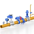 Industrial Equipment System Featuring Yellow Pipeline Blue Valves And Control Instruments
