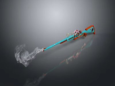 Functional Blue Green Long Equipment With Orange Accents Smoke Emission And Decorative Parts 3d model