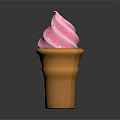 Creamy Pink Swirled Ice Cream With Colorful Sprinkles In Orange Cone